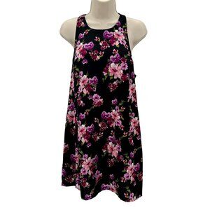 Forever 21 Womens Black Purple Floral Sleeveless Racerback Mini Dresses Size M